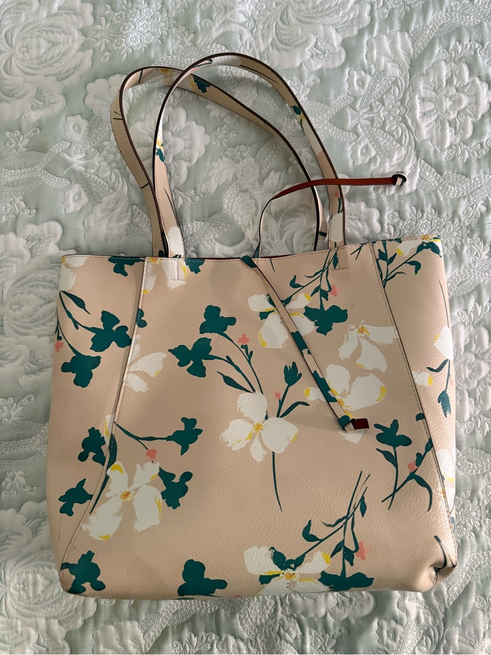 Reversible Beige Floral Tote